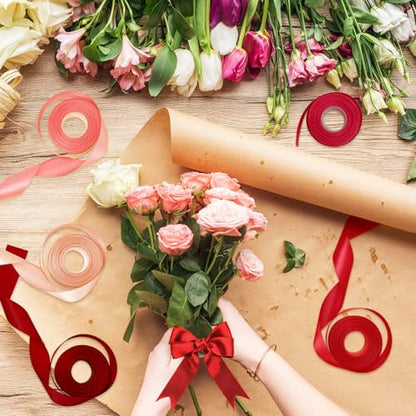 1-1/2 Inch Single-Faced Red Satin Ribbons for Crafts Gift Wrapping Wedding | 6 Rolls Assorted Ribbons for Flower Bouquet Invitations Bridal Shower Hair Bows Garland Party Decor