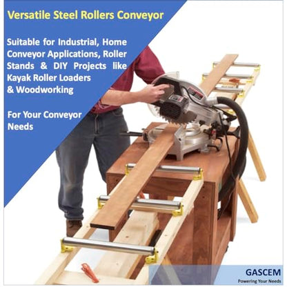 Pack of 2 10"BF Long Roller and Bracket l 1.5"Ø Galvanized Steel Conveyor Roller I Set of Roller and Bracket Versatile as Support Rollers for Woodworking (2 Count)