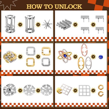24 Pcs Metal Brain Teaser Puzzles for Adults IQ Logic (24 Count)