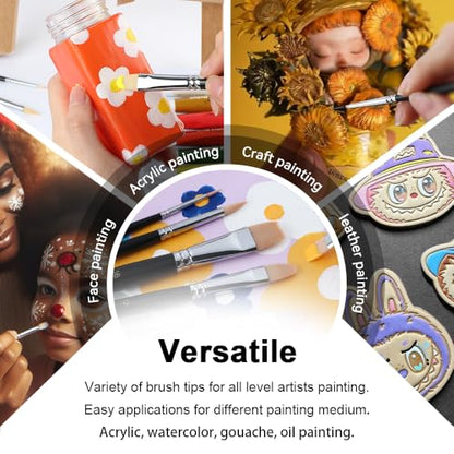 Paint Brush Set 6pcs Art Painting Flexible Bristle for Acrylic Watercolor Gouache Oil Leather Canvas and Face Painting (6 Count)