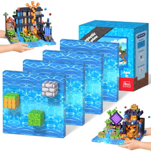 4PCS 4" x 4" Magnetic Building Block Base Plates for Kids