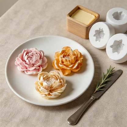 3Pcs 3D Jasmine Peony Flower Silicone Molds for Candle & Soap DIY Craft (3 Count)