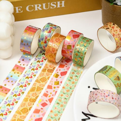 12 Rolls Charming Washi Tape Set Gold Silver Foil Detailing Arts Adhesive Tapes Basic Patterns Decorative Masking Tape Sets for Craft (12 Count)