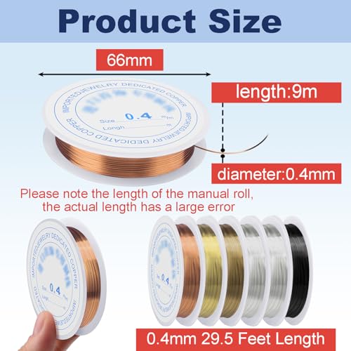 0.4 mm Dia. 6 Rolls Copper Jewelry Wire (177.12 Foot)