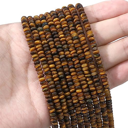 Natural Yellow Tiger Eye Disk Stone Beads 4x2mm 160pcs Rondelle Loose Semi Gemstone Beads for Jewelry Making Design (160 Count)