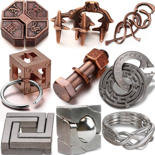 9 Pcs Metal Brain Teasers 3D Steel Puzzle Set (9 Count)