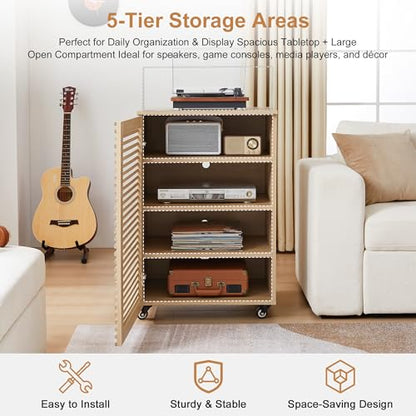 5 Tier AV Media Cabinet with Grille Door & Adjustable Shelves (5 Count)