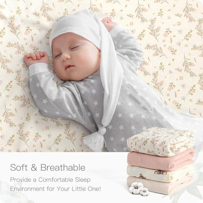 Organic Pack and Play Sheets Fitted 38”x26” 100% Muslin Cotton (2 Count)