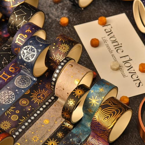 36 Rolls Galaxy Washi Tape Pack Stars Arts Adhesive Tapes Gold Silver Foil Decorative Masking Tape Sets for Craft (36 Count)