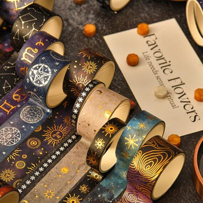 36 Rolls Galaxy Washi Tape Pack Stars Arts Adhesive Tapes Gold Silver Foil Decorative Masking Tape Sets for Craft (36 Count)