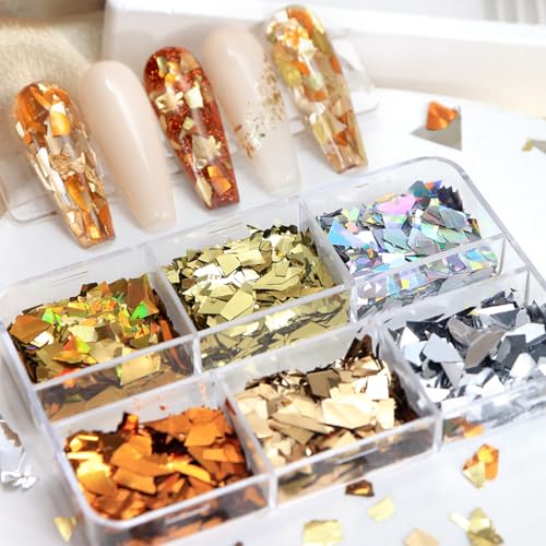 Fall Nail Sequins Holographic Laser Mixed Color Autumn Nail Flakes Design Nail Charms 3D Confetti Nail Art Stickers Irregular Nail Glitter Sequins for Women (2 Ounce)