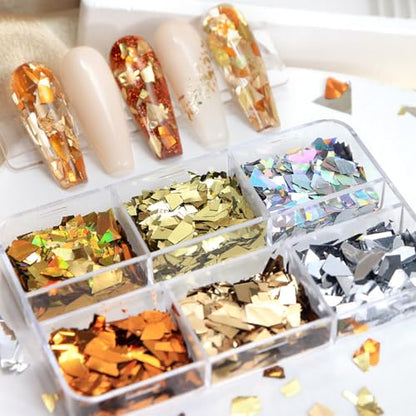 Fall Nail Sequins Holographic Laser Mixed Color Autumn Nail Flakes Design Nail Charms 3D Confetti Nail Art Stickers Irregular Nail Glitter Sequins for Women (2 Ounce)