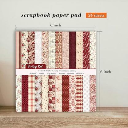 24 Sheets Red Aesthetic Scrapbooking Paper Pad (24 Count)