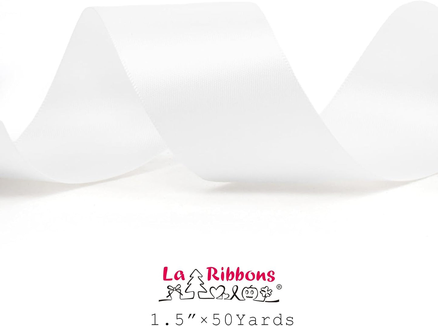 LaRibbons 1 1/2 Inch 50 Yard Double Faced Satin Ribbon,White Satin Craft Fabric Ribbon for Gift Wrapping Floral Bouquets Wedding Party Decoration - Crafty Corner