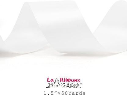 LaRibbons 1 1/2 Inch 50 Yard Double Faced Satin Ribbon,White Satin Craft Fabric Ribbon for Gift Wrapping Floral Bouquets Wedding Party Decoration - Crafty Corner