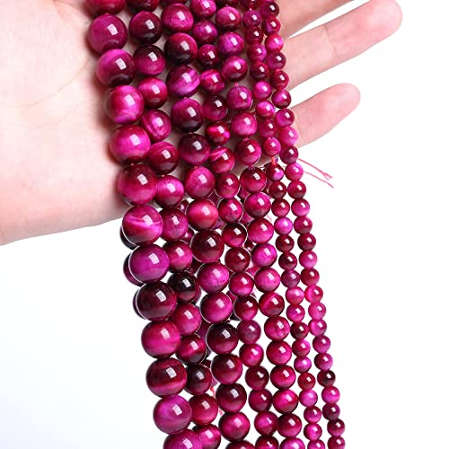 Natural Rose Red Tiger Eye Agate Stone Round Loose Beads for Jewelry Making Semi (16 Count)