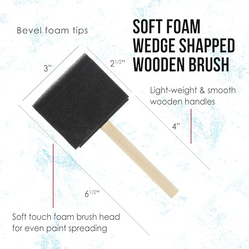 US Art Supply 3 inch Foam Sponge Wood Handle Paint Brush Set (15 Count)
