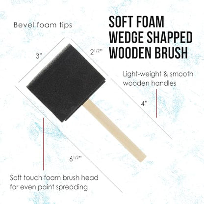 US Art Supply 3 inch Foam Sponge Wood Handle Paint Brush Set (15 Count)