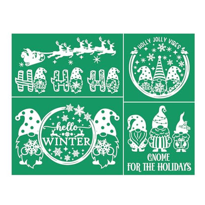 Hello Winter Stencils Self Adhesive Silk Screen Stencil Reusable Christmas Stencil Porch Sign Holiday Gnome Silk Screen Transfers for Painting Wood