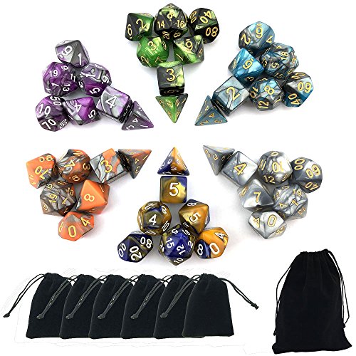 Double Colors Polyhedral Dice Sets with Pouches for D&D DND RPG MTG Dungeon and Dragons Table Board Roll Playing Games D4 D6 D8 D10 D% D12 D20