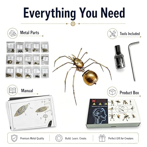 Steampunk Mechanical Insect Spider 3D Metal Model Kit for Adults DIY Assembly 2 (100 Count)