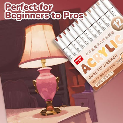 12 Red Brown Dual Tip Acrylic Paint Markers (12 Count)