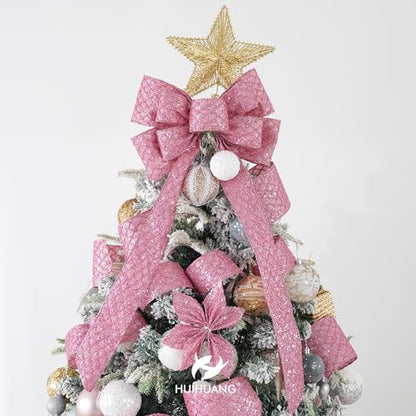 Pink Glitter Diamond Wired Christmas Ribbon 4 inch x 10 Yards (30 Foot)