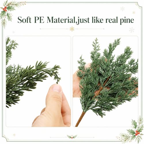 10 Pcs 16.5" Christmas Artificial Pine Branches with Red Berry Stems (10 Count)
