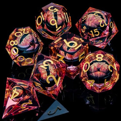 DND Resin Dice Dragon Eye Dice Liquid Core Red Sharp Edged Dice Set with Gift Box