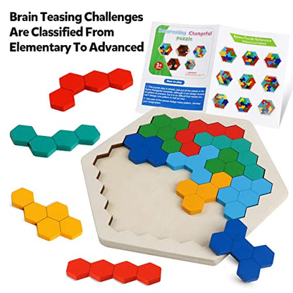 Wooden Hexagon Blocks Puzzle (14 Count)
