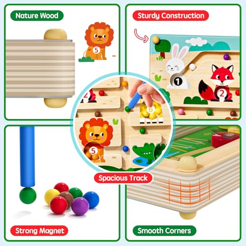 Magnetic Maze 2 in 1 Double Side Color and Number Maze Alphabet Puzzle Board for 3