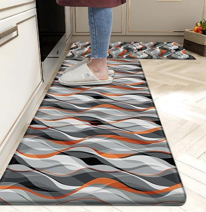 Kitchen Mats for Floor Modern Abstract kitchen rugs Grey and Orange Stripe Anti Fatigue Kitchen Mats Waterproof Floor Mats Cushioned Non (1295.5 sq inches)