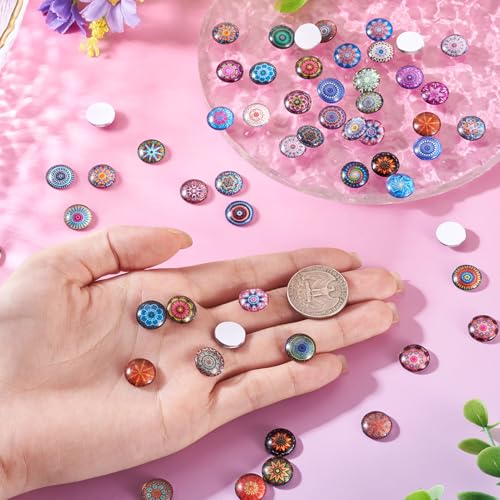 100Pcs Flower Printed Glass Cabochons for Jewelry Making