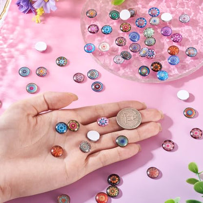 100Pcs Flower Printed Glass Cabochons for Jewelry Making
