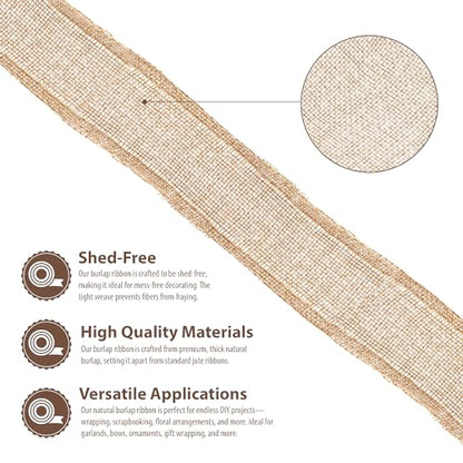 1 1 2 Inch Wide Natural Burlap Ribbon for Crafts (60 Foot)