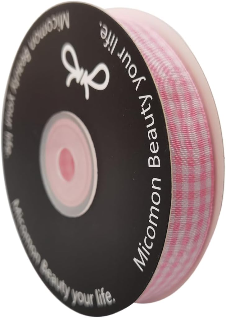Pink Gingham Plaid Checked Ribbon 25 Yards Each Roll 100% Polyester (5/8",Pink) - Crafty Corner