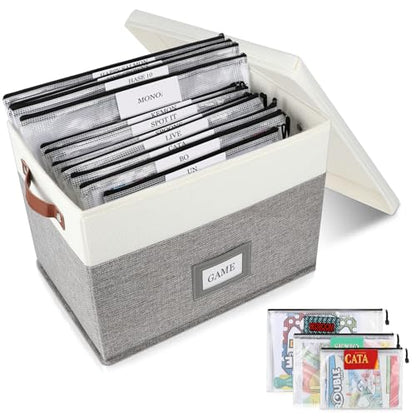 Board Game Organizer with 12pcs Zipper Bags and Writable Stickers