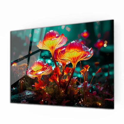 Fantastic Mushrooms Glass Wall Art Oil Painting for Living Room