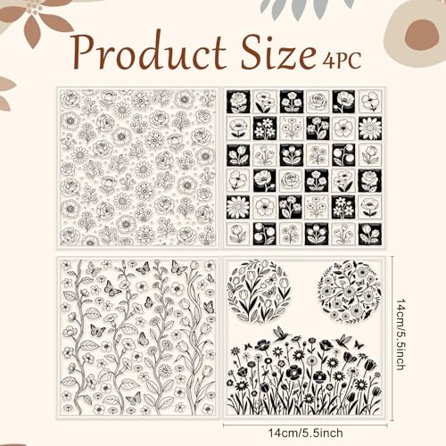 4 Sheets 4 Styles Wildflowers Polymer Clay Texture Sheets Bushes Silicone Texture Stamp Hummingbirds Modeling Pattern Pad Texture Sheets for Making Earrings Jewerly