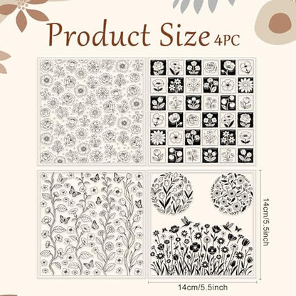 4 Sheets 4 Styles Wildflowers Polymer Clay Texture Sheets Bushes Silicone Texture Stamp Hummingbirds Modeling Pattern Pad Texture Sheets for Making Earrings Jewerly