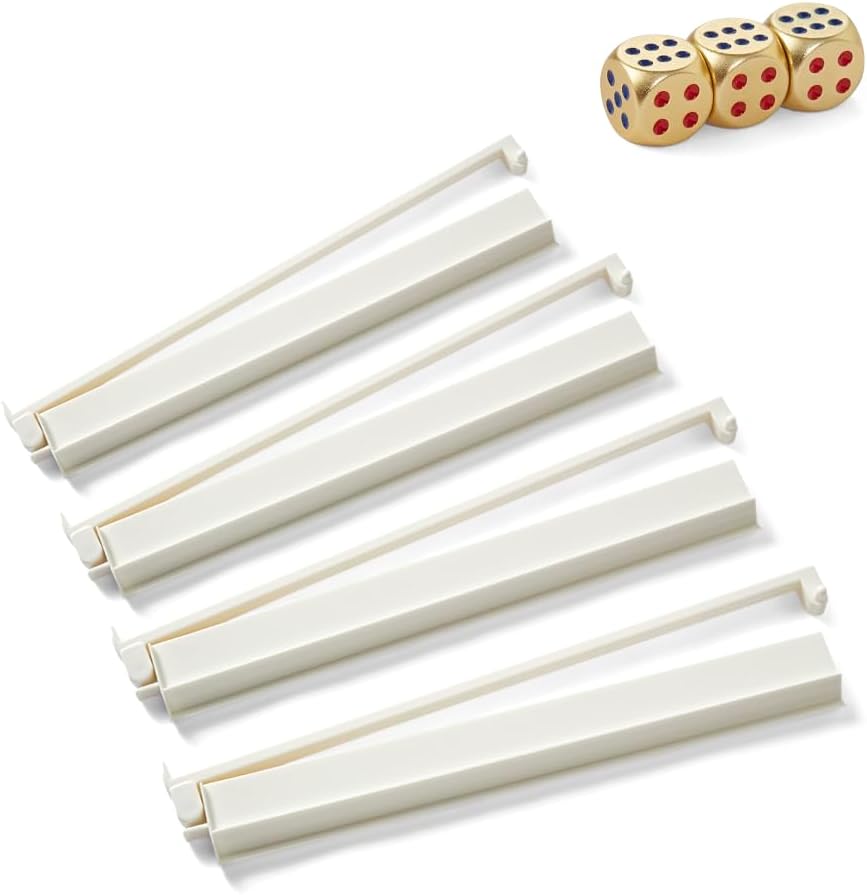 Mahjong All-in-One Tile Rack & Pusher, Acrylic Mahjong Combo, Enhanced Mah Jongg Tile Holders Set of 4 with 3 Goldern Dics (Beige White)