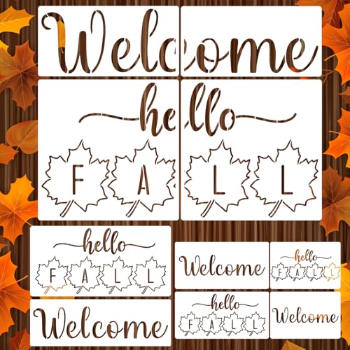 Fall Stencils Hello Fall Doormat Stencils for Painting on Wood Door Mats Fabrics Porch Hanger (10 Count)