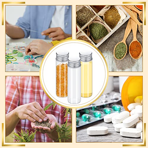 100 Pcs Small Clear Vials Spice Mini Jars with Lids Mini Glass Bottles with Screw Aluminum Metal Caps Tiny Jars Sample Containers for Powder Cream Cosmetic Jewelry Wedding (100 Count)