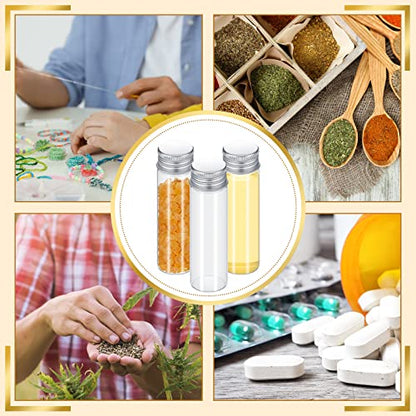 100 Pcs Small Clear Vials Spice Mini Jars with Lids Mini Glass Bottles with Screw Aluminum Metal Caps Tiny Jars Sample Containers for Powder Cream Cosmetic Jewelry Wedding (100 Count)
