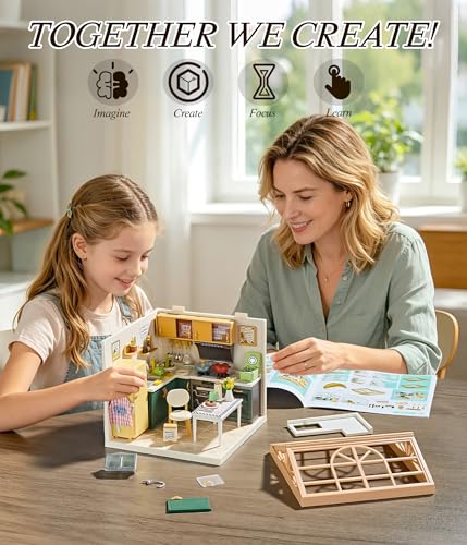 Modern Kitchen DIY Miniature House Kit with Roof & LED Light