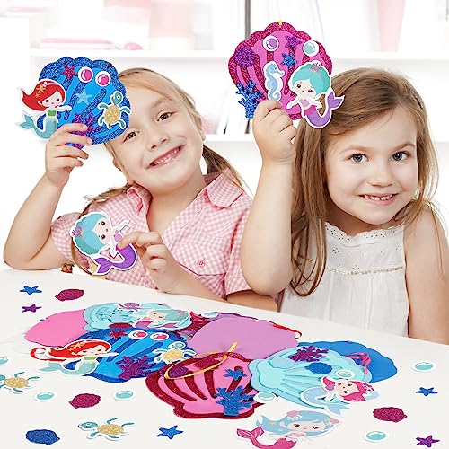 8 Pack Mermaid Craft for Kids Creative Make Your Own Mermaid Shell Foam Stickers DIY Arts and Crafts for Kids Boys Girls Summer Art Activity Party Decoration Birthday Gifts (8 Count)