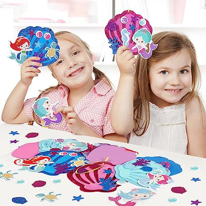 8 Pack Mermaid Craft for Kids Creative Make Your Own Mermaid Shell Foam Stickers DIY Arts and Crafts for Kids Boys Girls Summer Art Activity Party Decoration Birthday Gifts (8 Count)