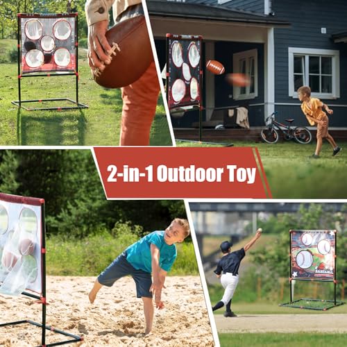 2-in-1 Football & Baseball Toss Game for Kids Ages 3-8 - Outdoor Garden Toy for Backyard, Beach & Camping, Family Party Fun Sports Toy