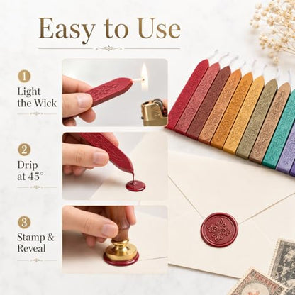 12 Pack Embossed Pattern Wick Sealing Wax Sticks for Wax Seal Stamp (12 Count)