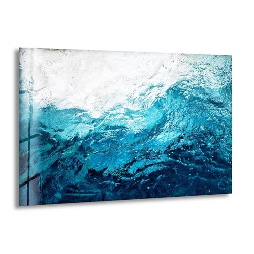 12Wx10H'' Blue Waves Abstract Glass Wall ArtTempered Glass Printing Wall Decor Large Wall Art Wall Hangings